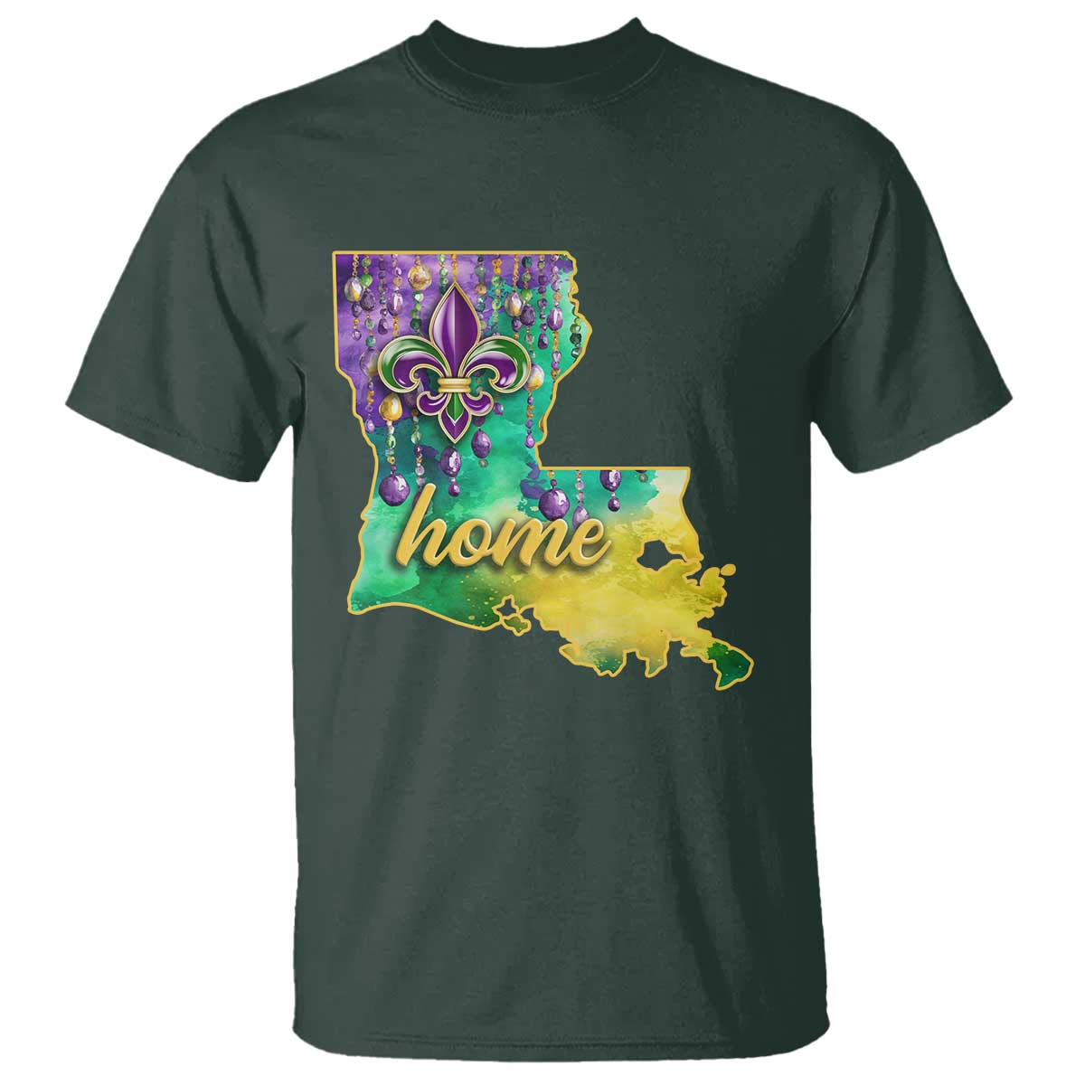 Home Louisiana T Shirt Mardi Gras Fleur De Lis LA Map