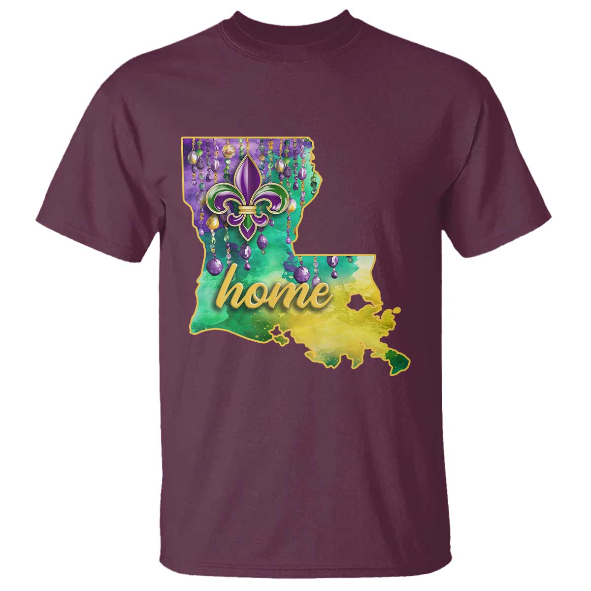 Home Louisiana T Shirt Mardi Gras Fleur De Lis LA Map