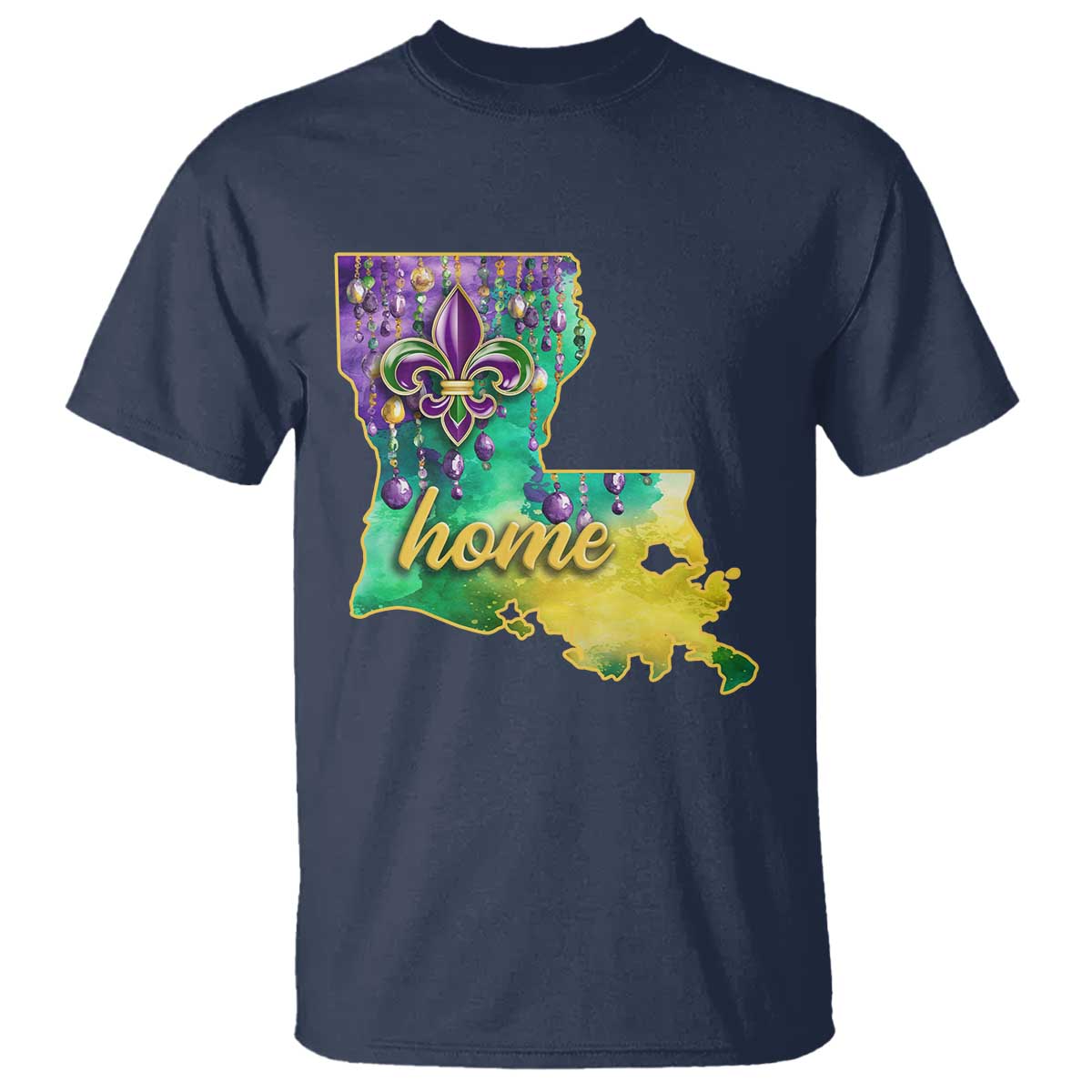 Home Louisiana T Shirt Mardi Gras Fleur De Lis LA Map