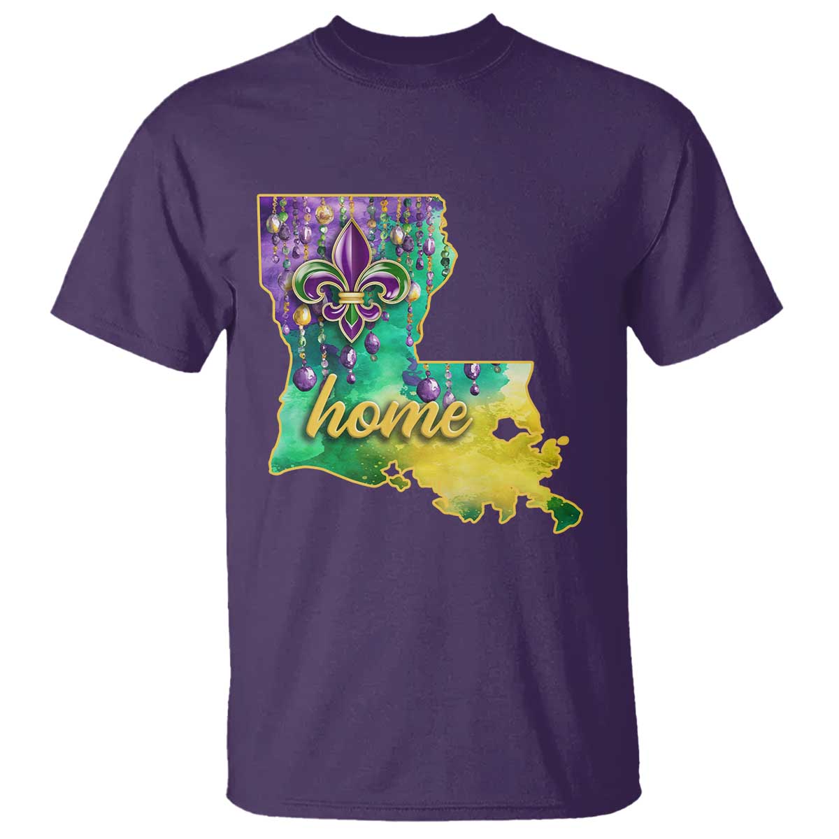 Home Louisiana T Shirt Mardi Gras Fleur De Lis LA Map