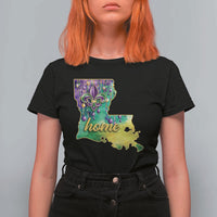 Home Louisiana T Shirt For Women Mardi Gras Fleur De Lis LA Map