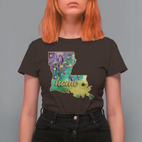 Home Louisiana T Shirt For Women Mardi Gras Fleur De Lis LA Map