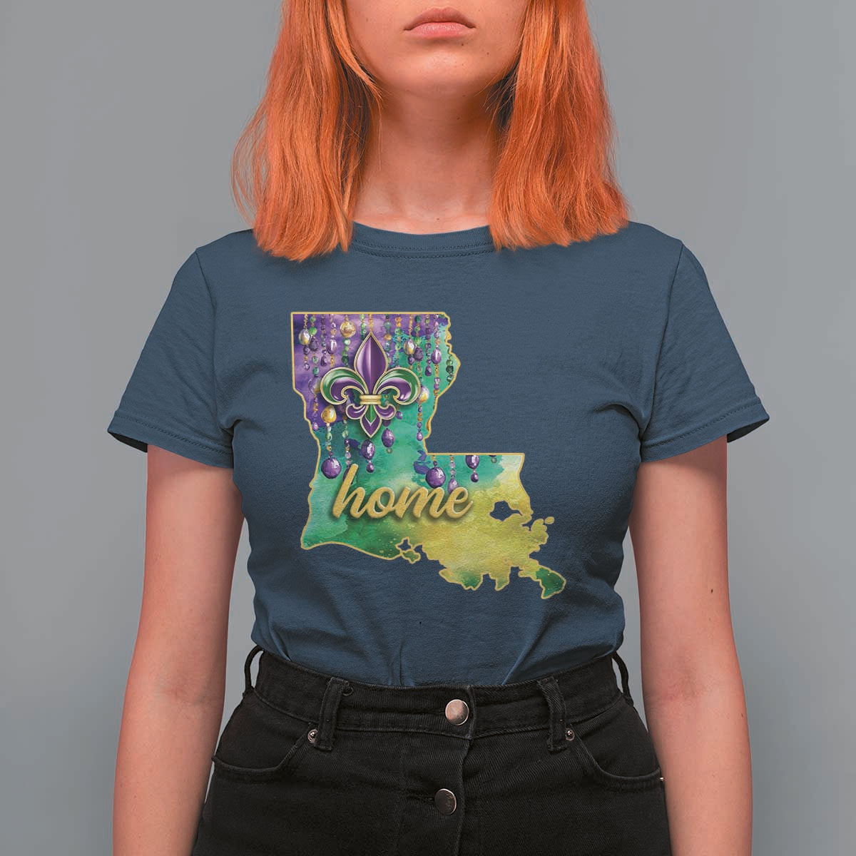 Home Louisiana T Shirt For Women Mardi Gras Fleur De Lis LA Map