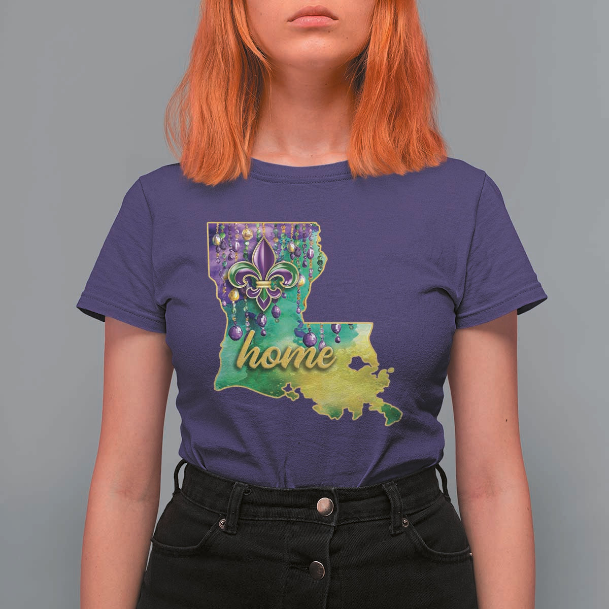 Home Louisiana T Shirt For Women Mardi Gras Fleur De Lis LA Map