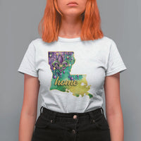 Home Louisiana T Shirt For Women Mardi Gras Fleur De Lis LA Map