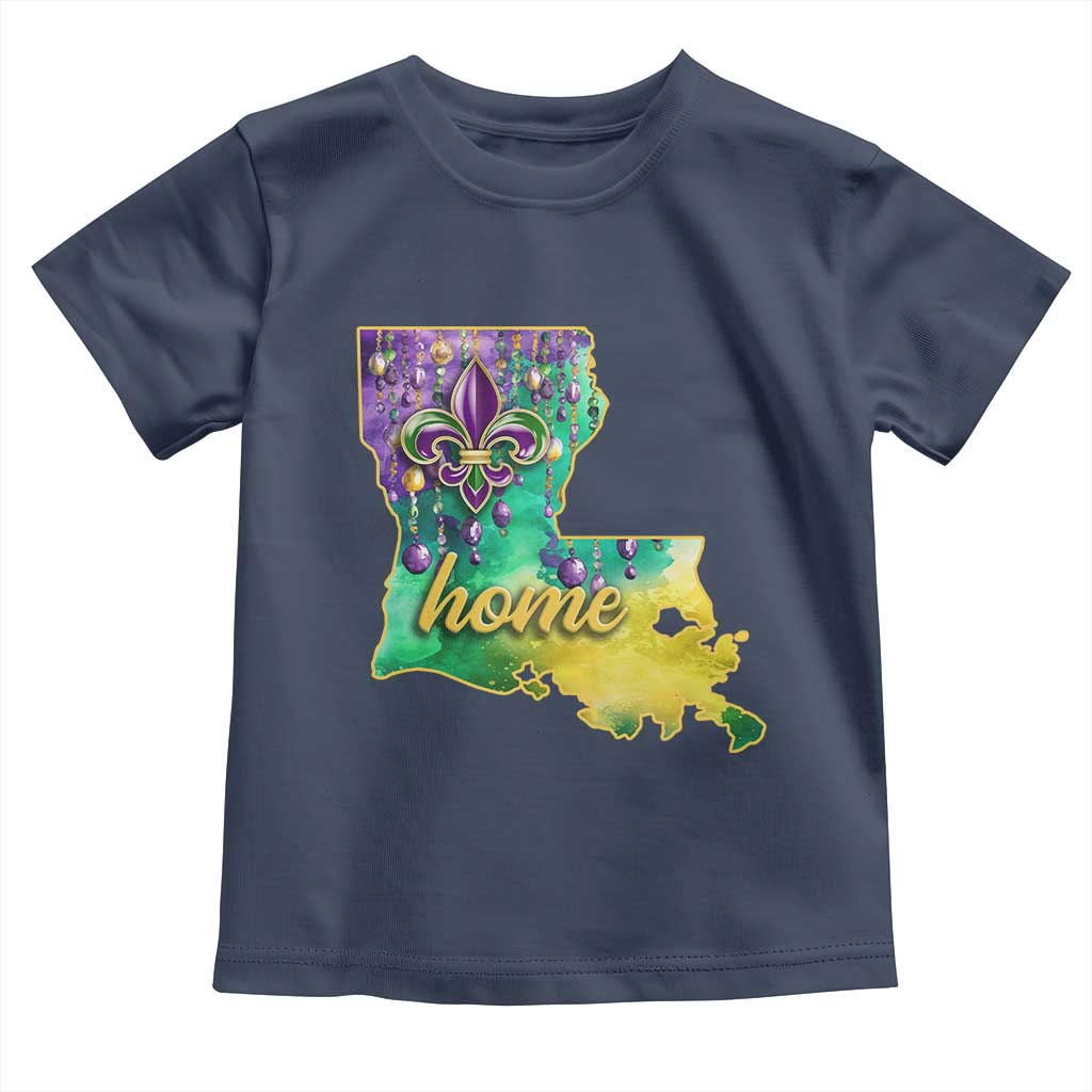 Home Louisiana Toddler T Shirt Mardi Gras Fleur De Lis LA Map