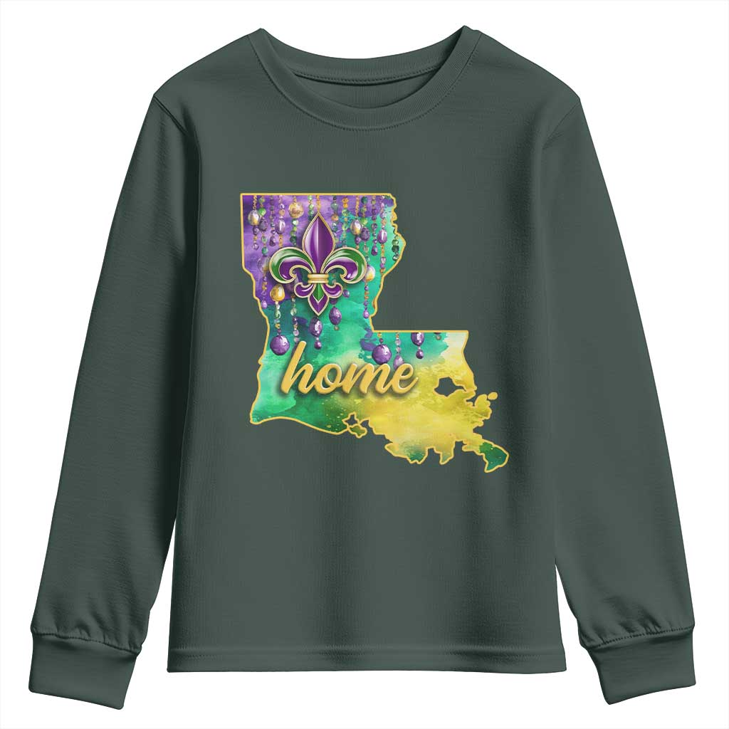 Home Louisiana Youth Sweatshirt Mardi Gras Fleur De Lis LA Map