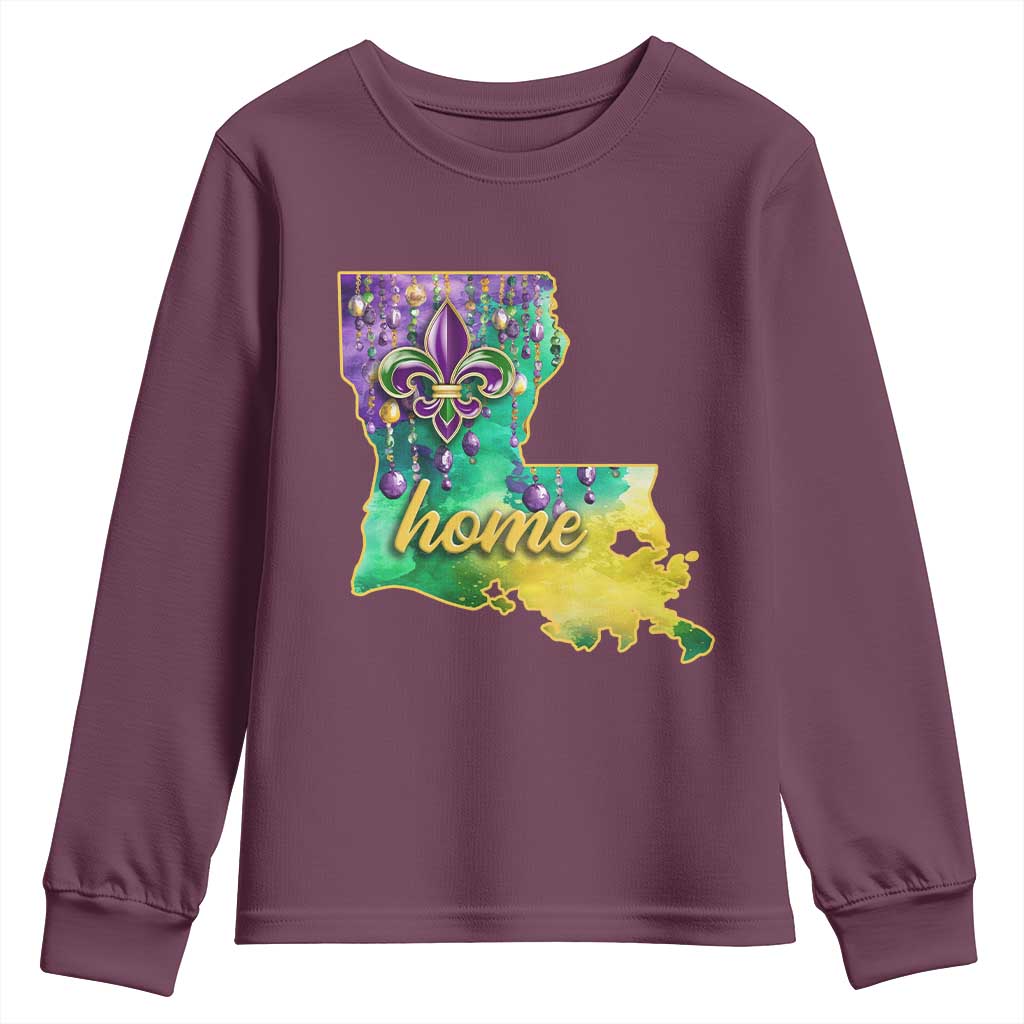 Home Louisiana Youth Sweatshirt Mardi Gras Fleur De Lis LA Map