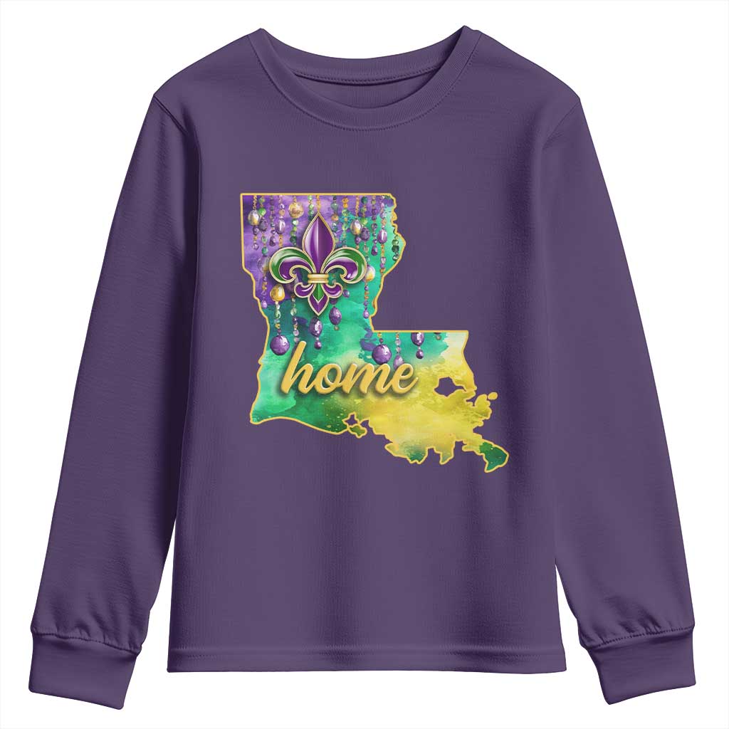 Home Louisiana Youth Sweatshirt Mardi Gras Fleur De Lis LA Map