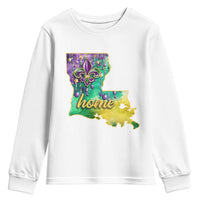 Home Louisiana Youth Sweatshirt Mardi Gras Fleur De Lis LA Map