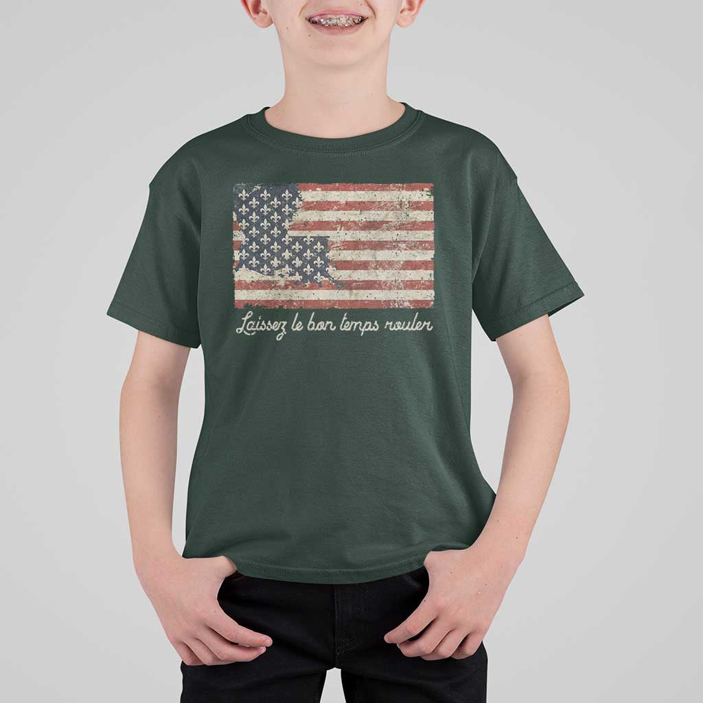 Louisiana T Shirt For Kid Laissez Les Bon Temps Rouler American Flag
