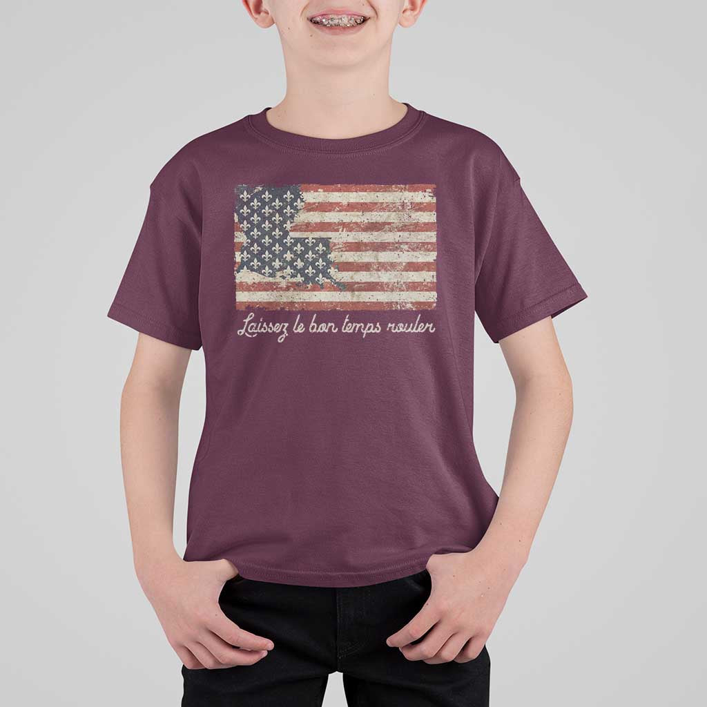 Louisiana T Shirt For Kid Laissez Les Bon Temps Rouler American Flag