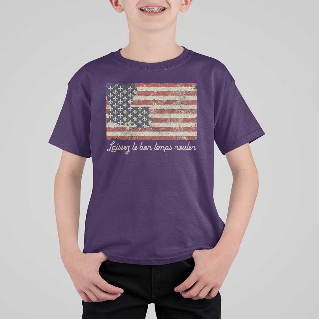 Louisiana T Shirt For Kid Laissez Les Bon Temps Rouler American Flag