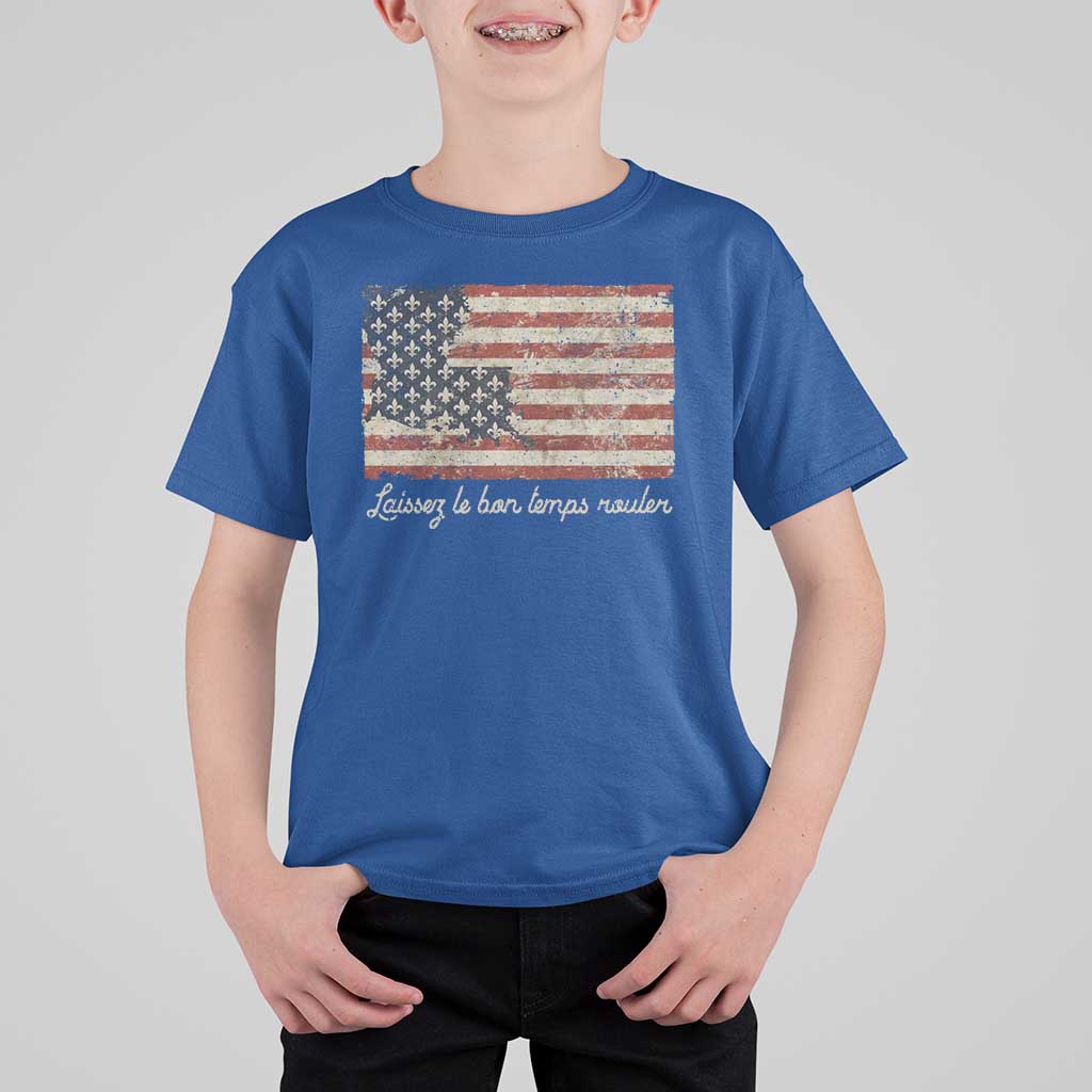 Louisiana T Shirt For Kid Laissez Les Bon Temps Rouler American Flag