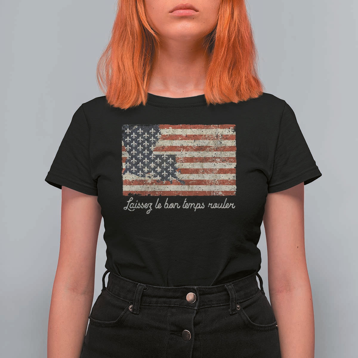 Louisiana T Shirt For Women Laissez Les Bon Temps Rouler American Flag