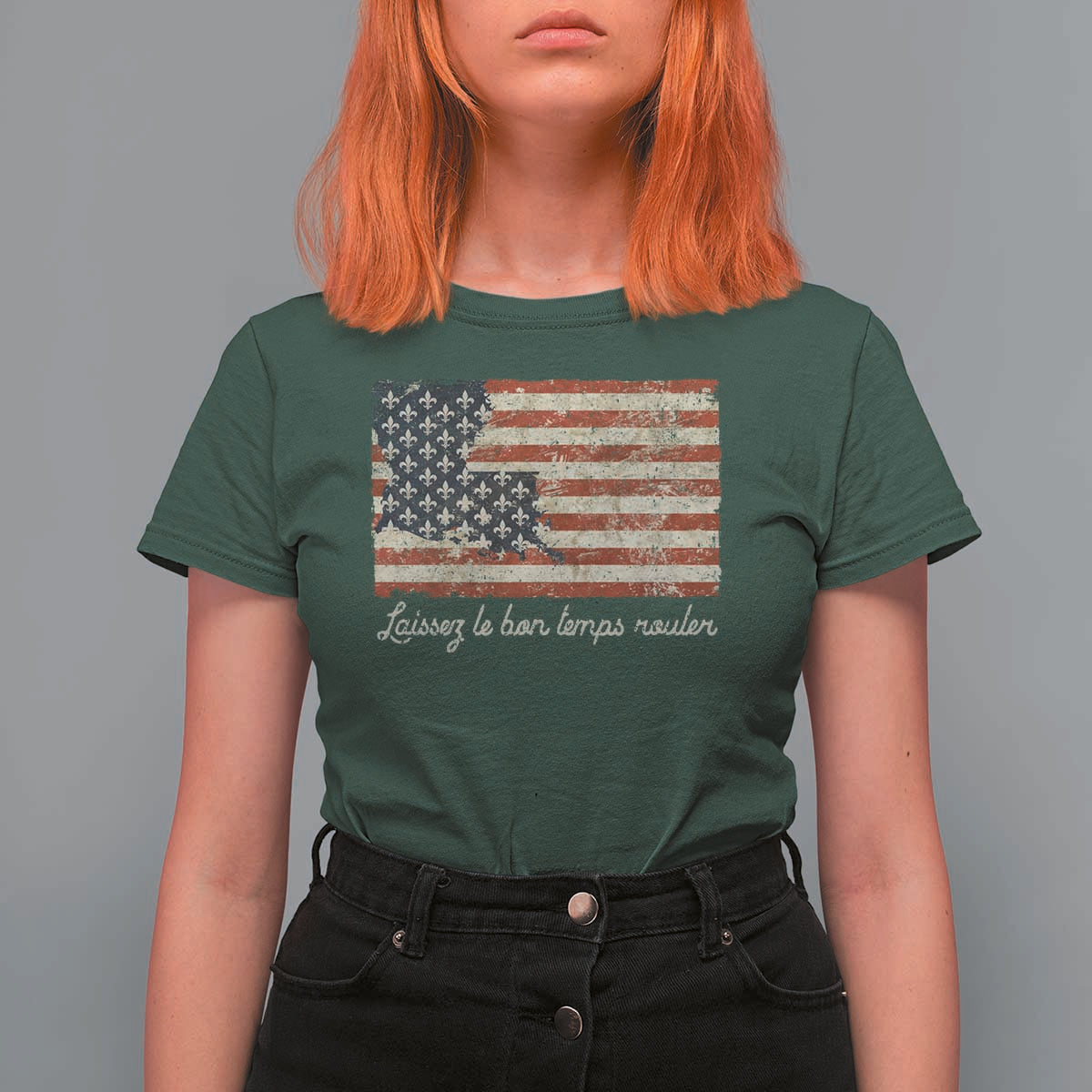 Louisiana T Shirt For Women Laissez Les Bon Temps Rouler American Flag