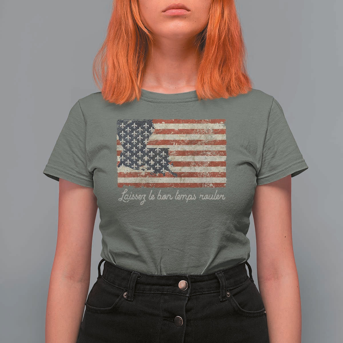 Louisiana T Shirt For Women Laissez Les Bon Temps Rouler American Flag