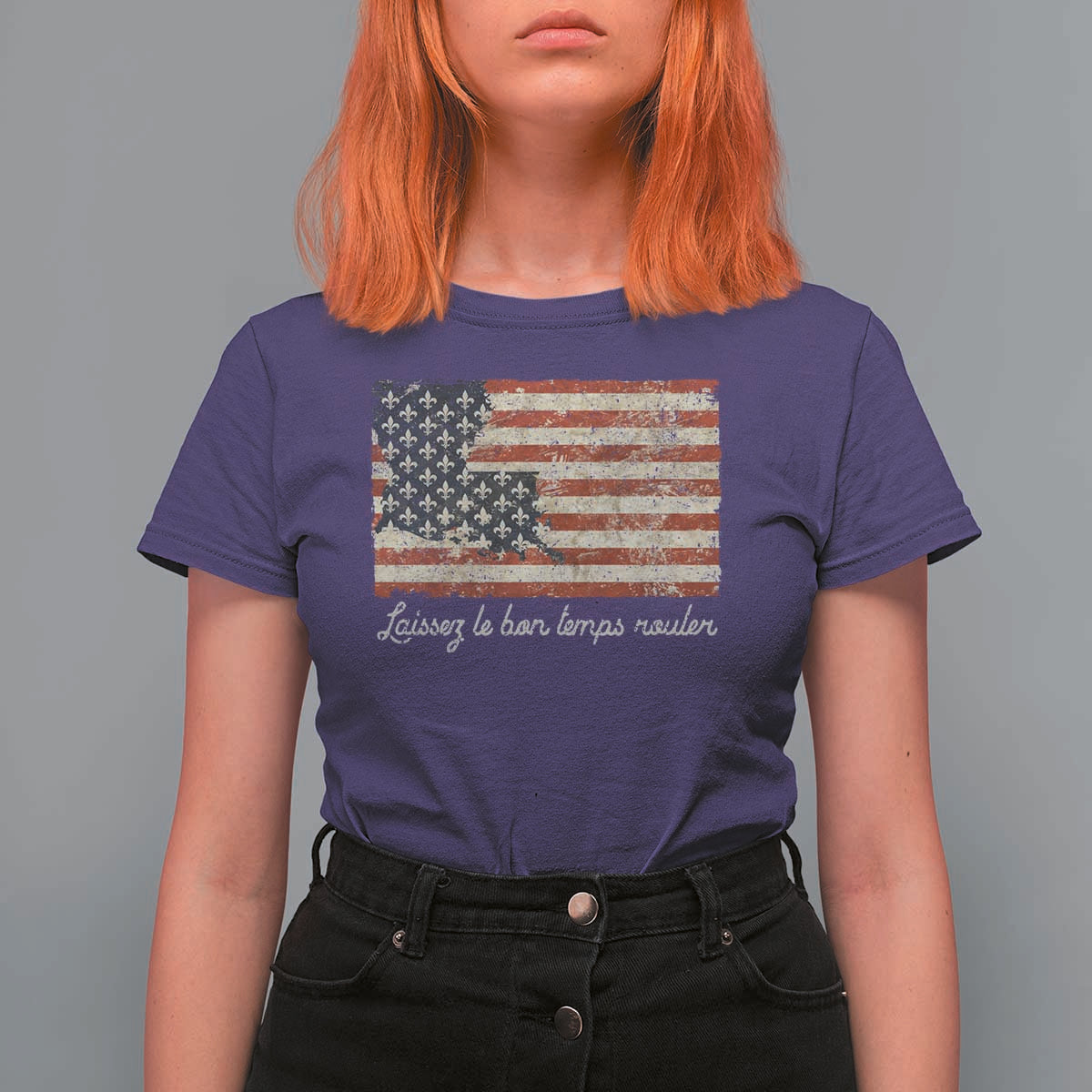 Louisiana T Shirt For Women Laissez Les Bon Temps Rouler American Flag