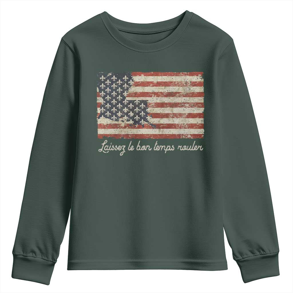 Louisiana Youth Sweatshirt Laissez Les Bon Temps Rouler American Flag