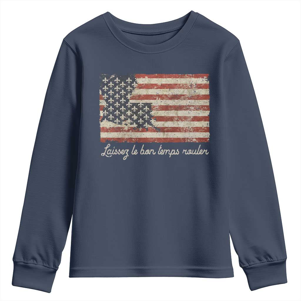 Louisiana Youth Sweatshirt Laissez Les Bon Temps Rouler American Flag