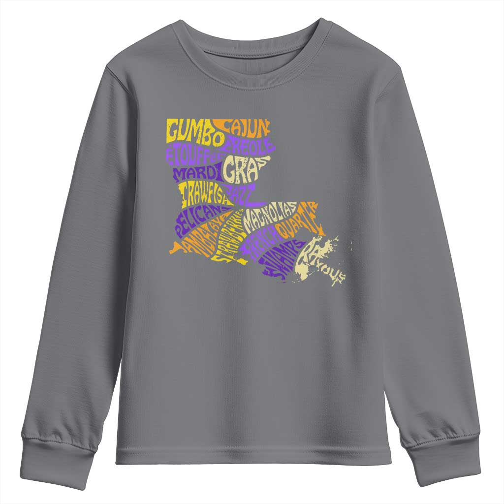Louisiana Youth Sweatshirt Creole Cajun Culture LA Map