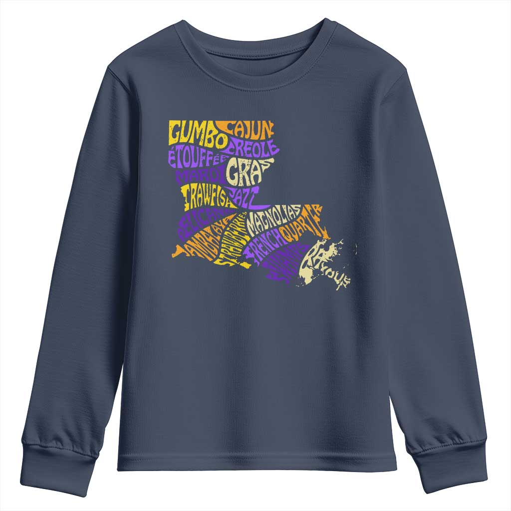 Louisiana Youth Sweatshirt Creole Cajun Culture LA Map