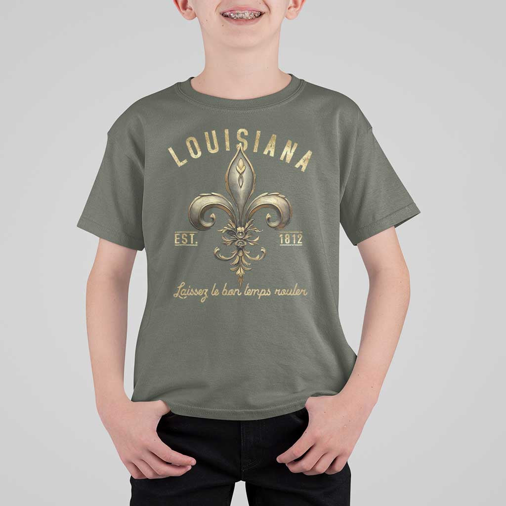 Louisiana Fleur De Lis T Shirt For Kid Laissez Les Bon Temps Rouler 1812