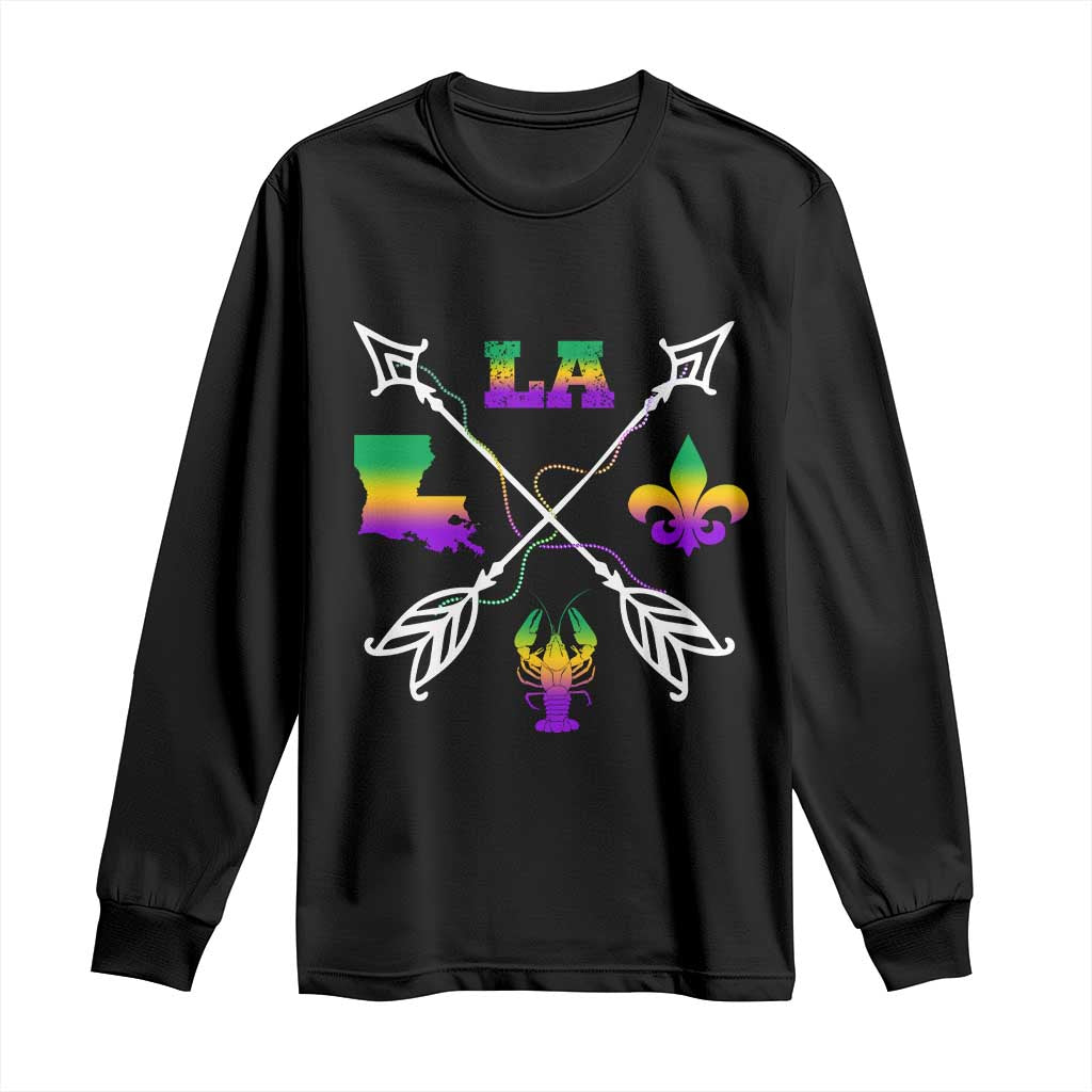 Louisiana Mardi Gras Long Sleeve Shirt Crawfish Fleur De Lis