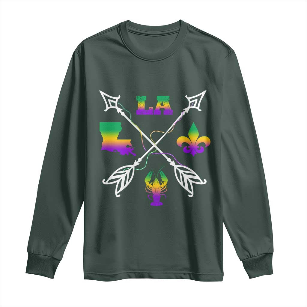Louisiana Mardi Gras Long Sleeve Shirt Crawfish Fleur De Lis