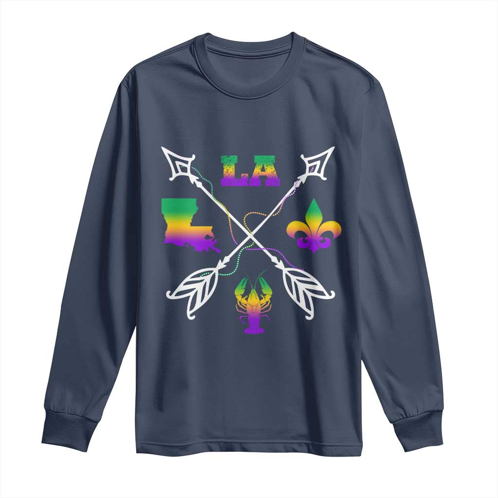 Louisiana Mardi Gras Long Sleeve Shirt Crawfish Fleur De Lis