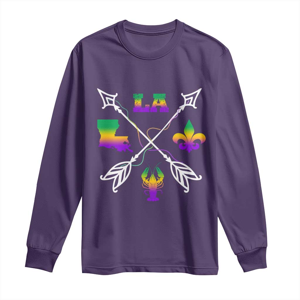 Louisiana Mardi Gras Long Sleeve Shirt Crawfish Fleur De Lis