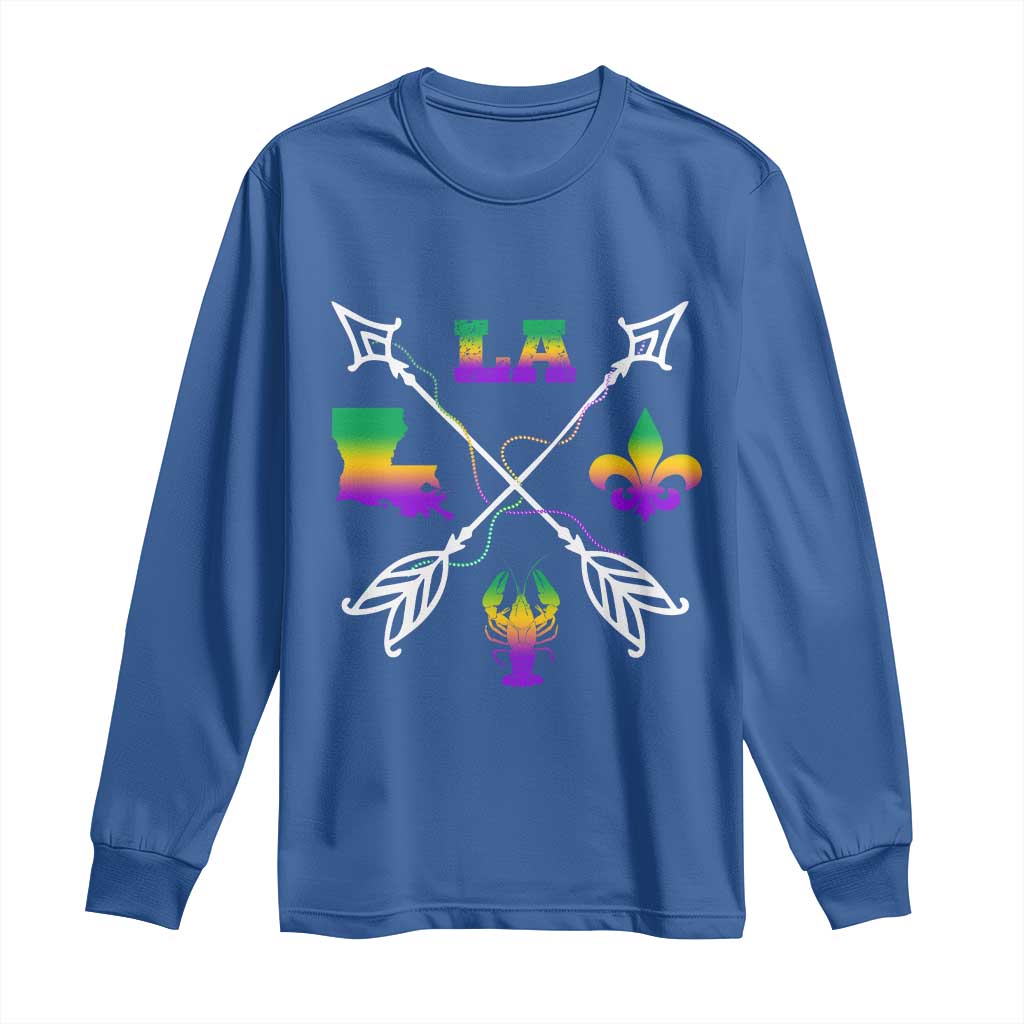 Louisiana Mardi Gras Long Sleeve Shirt Crawfish Fleur De Lis