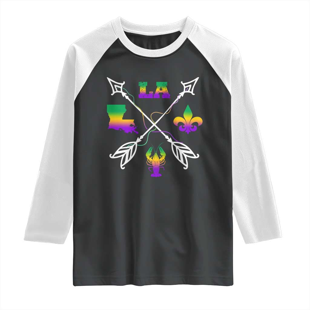 Louisiana Mardi Gras Raglan Shirt Crawfish Fleur De Lis