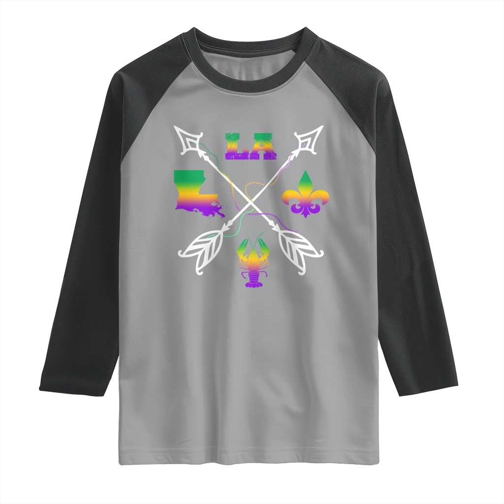 Louisiana Mardi Gras Raglan Shirt Crawfish Fleur De Lis