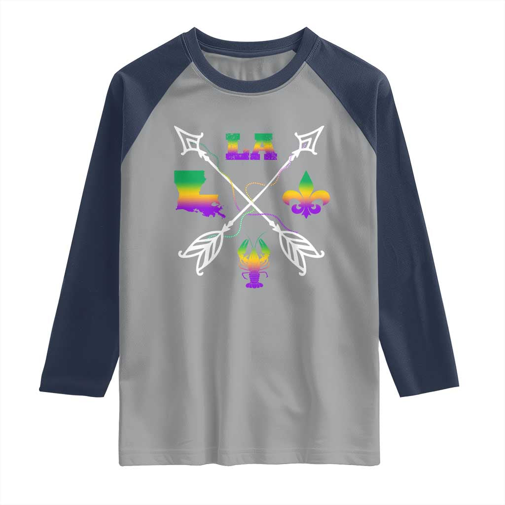 Louisiana Mardi Gras Raglan Shirt Crawfish Fleur De Lis