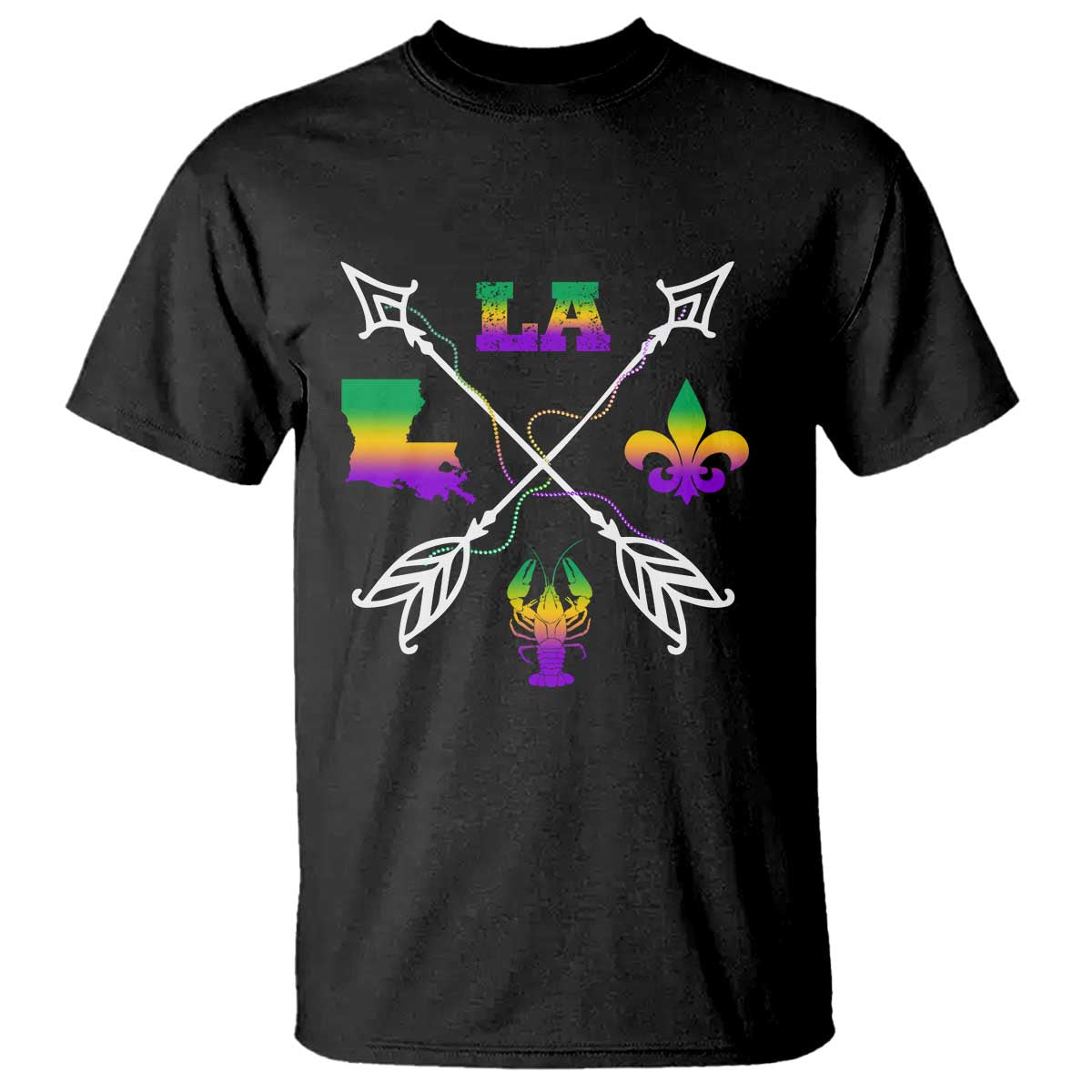 Louisiana Mardi Gras T Shirt Crawfish Fleur De Lis