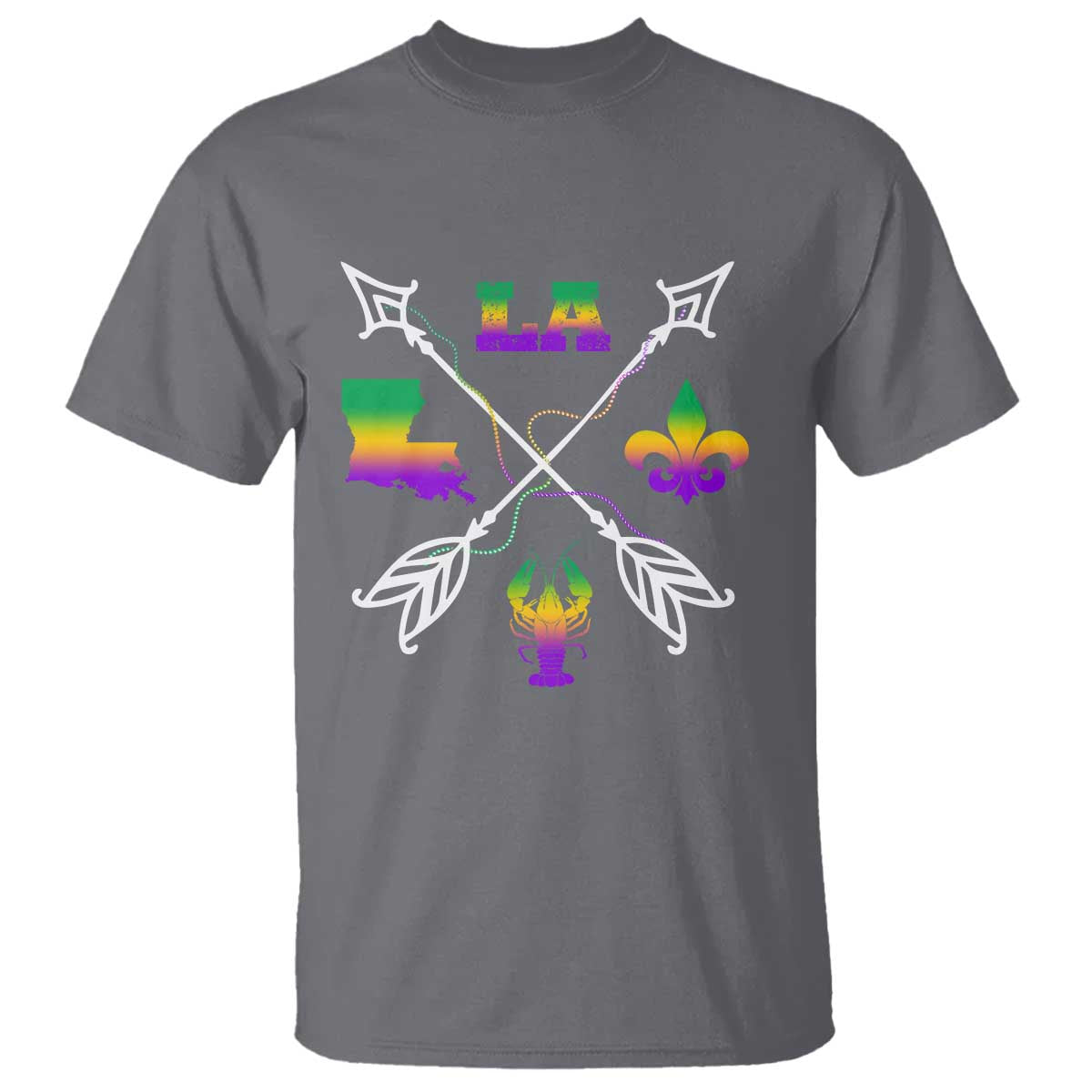 Louisiana Mardi Gras T Shirt Crawfish Fleur De Lis