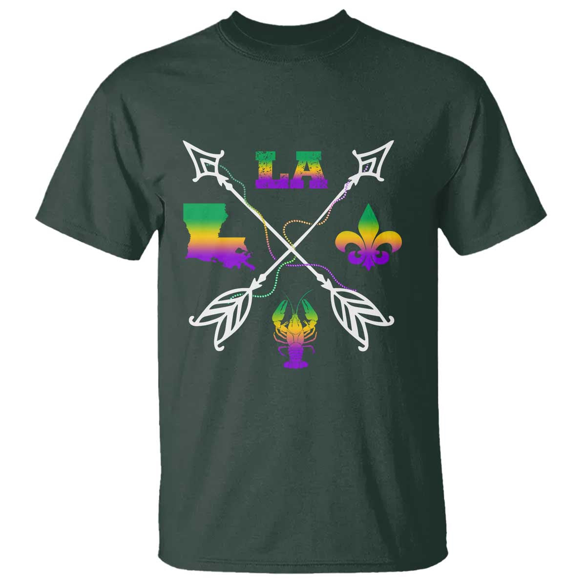 Louisiana Mardi Gras T Shirt Crawfish Fleur De Lis
