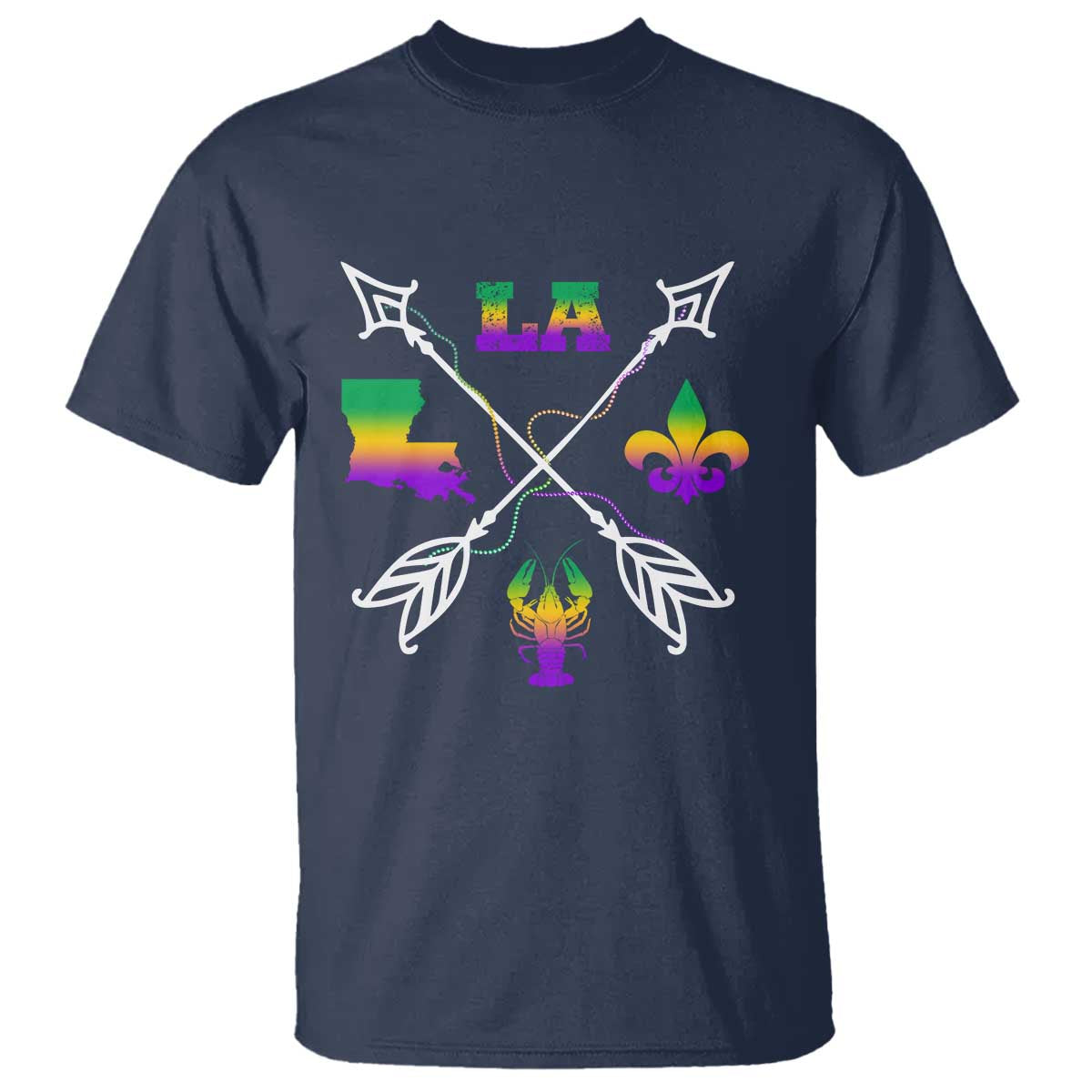 Louisiana Mardi Gras T Shirt Crawfish Fleur De Lis