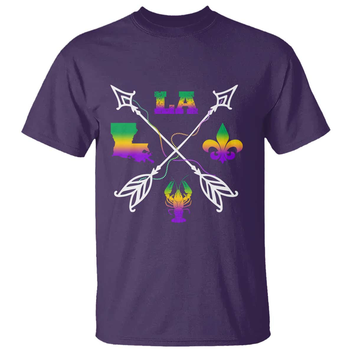Louisiana Mardi Gras T Shirt Crawfish Fleur De Lis