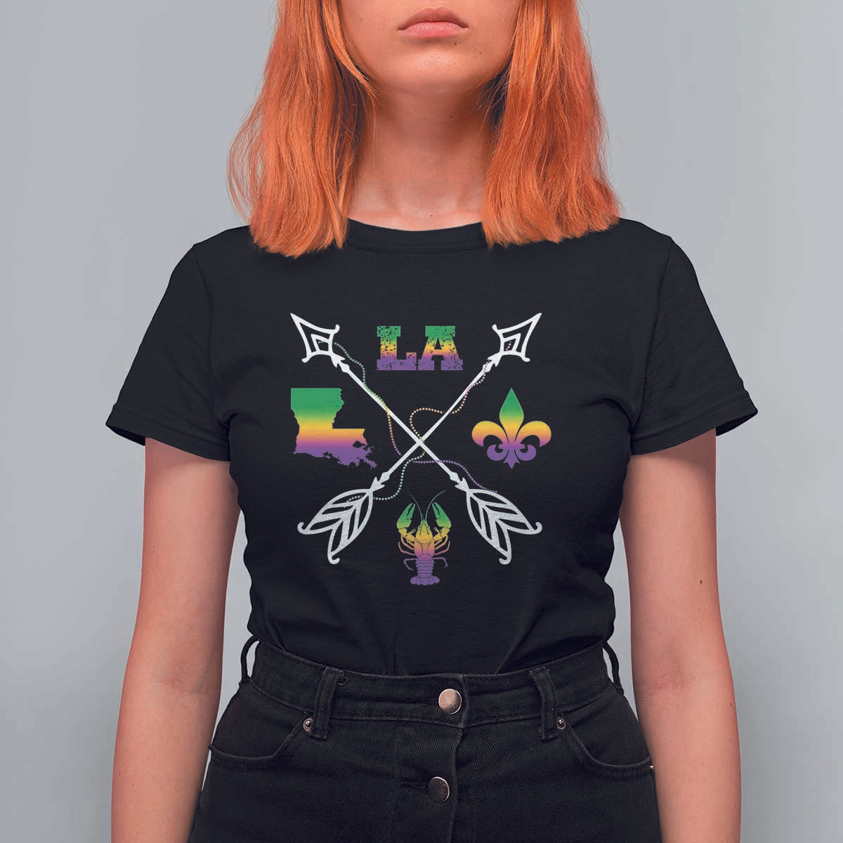 Louisiana Mardi Gras T Shirt For Women Crawfish Fleur De Lis