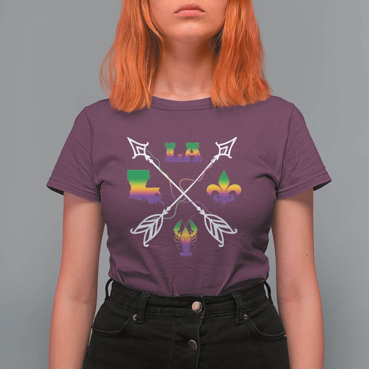 Louisiana Mardi Gras T Shirt For Women Crawfish Fleur De Lis