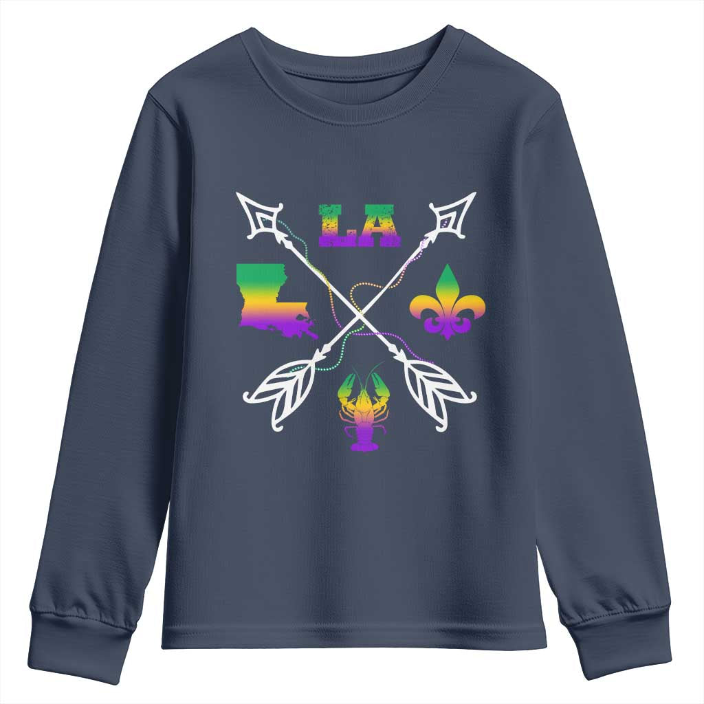 Louisiana Mardi Gras Youth Sweatshirt Crawfish Fleur De Lis