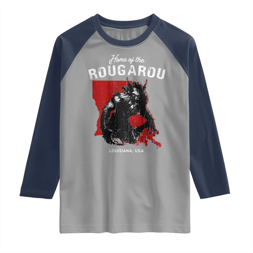 Home of the Rougarou Raglan Shirt Louisiana Cryptid