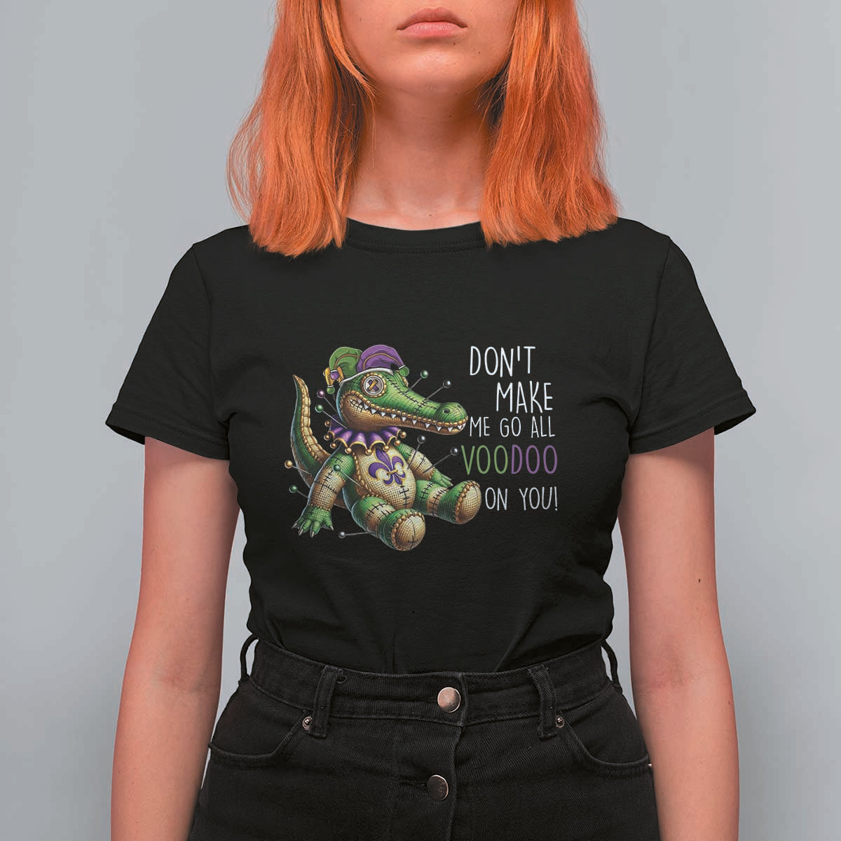 Voodoo Mardi Gras T Shirt For Women Aligator Voodoo Doll New Orleans Louisiana