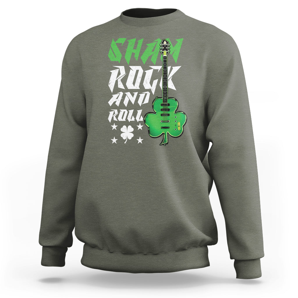 St. Patrick's Day Sweatshirt Funny Sham Rock N Roll Shamrock Guitar - Wonder Print Shop