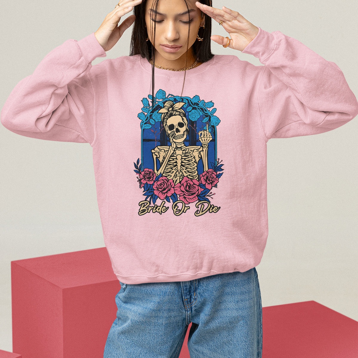 Funny Engagement Sweatshirt Bride Or Die Skeleton Gothic Bachelorette Party - Wonder Print Shop