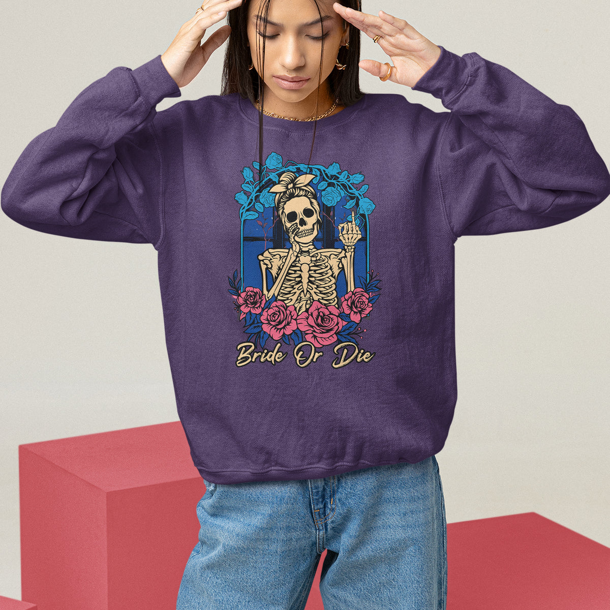 Funny Engagement Sweatshirt Bride Or Die Skeleton Gothic Bachelorette Party - Wonder Print Shop