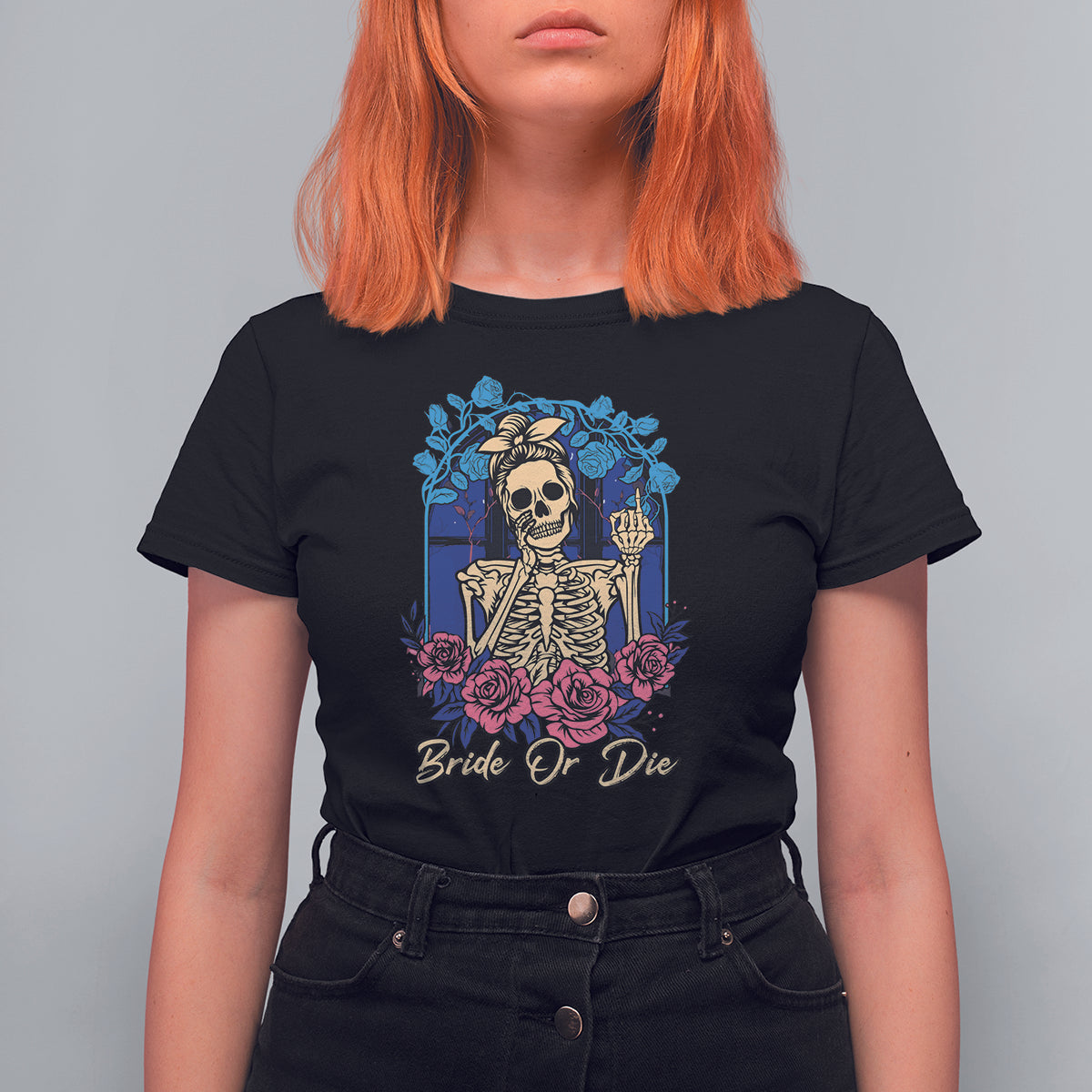 Funny Engagement T Shirt For Women Bride Or Die Skeleton Gothic Bachelorette Party - Wonder Print Shop
