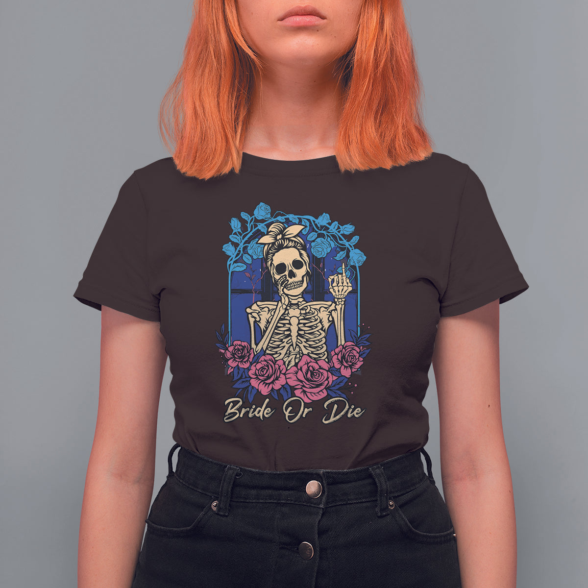 Funny Engagement T Shirt For Women Bride Or Die Skeleton Gothic Bachelorette Party - Wonder Print Shop